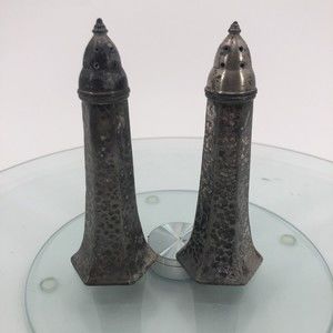 Vintage WB MFG Co Salt & Pepper Shakers Silver Plate 2872 Art Deco 5" *FLAW